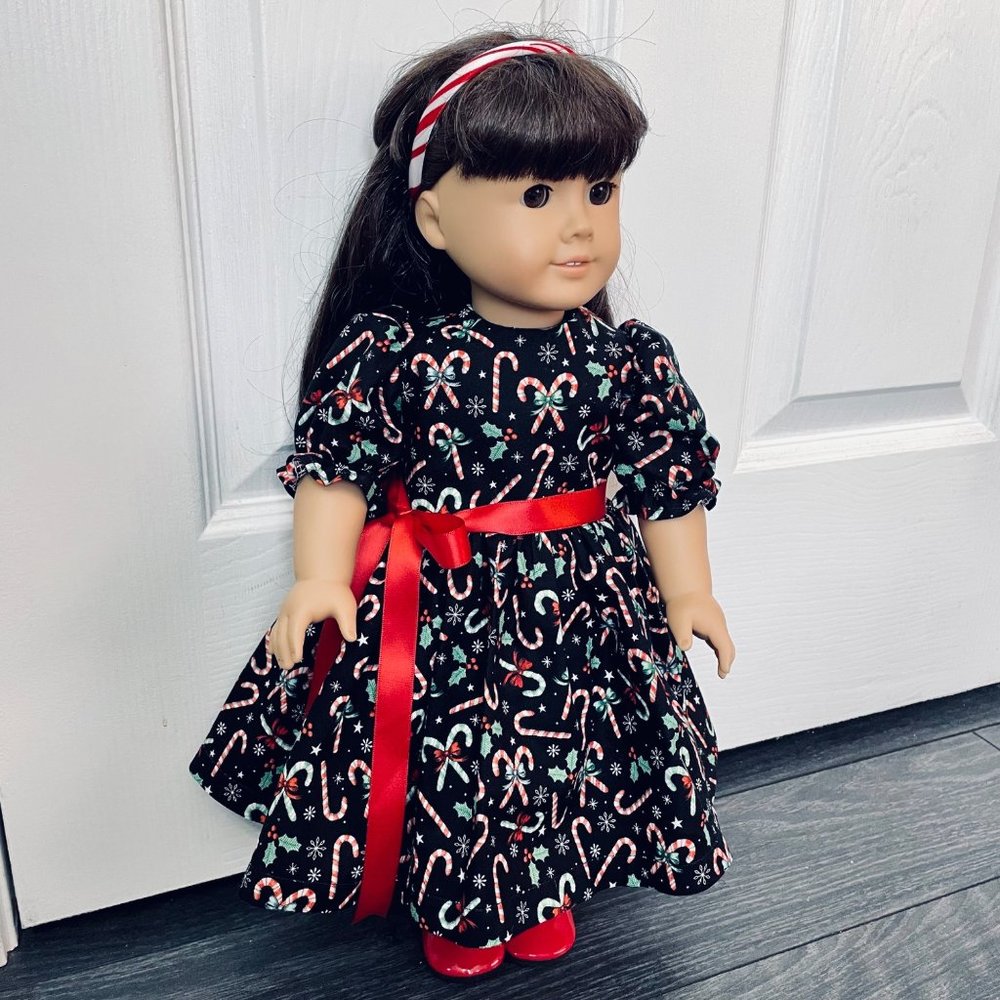 Doll Clothes Christmas Candy Cane Dress fits American Girl and 18” Dolls